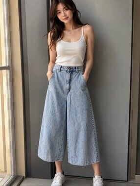 Hunter & Brown Light Wash Wide-Leg Denim Women's Pants Size M Elastic Waist